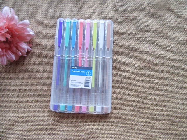 8Pcs Pastel Gel Pens with Case Home School Office Use Mixed - Click Image to Close
