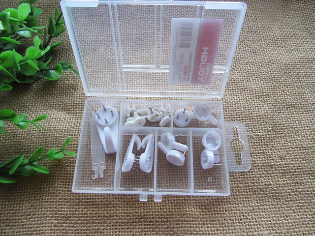 6Boxes x 16Pcs White Plastic Wall Hook with 4Nails Wall Hook - Click Image to Close