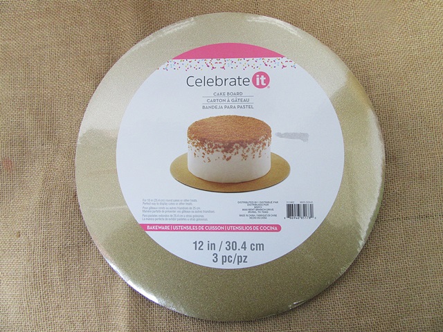 3Pcs Golden Color Round Cake Board Plate Party Favors 30.4cm Dia - Click Image to Close