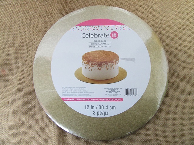 (image for) 3Pcs Golden Color Round Cake Board Plate Party Favors 30.4cm Dia