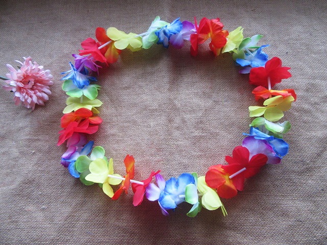 12Pcs Colorful Hawaiian Dress Party Flower Leis/Lei 6.5cm Dia - Click Image to Close