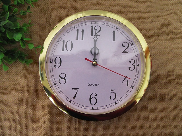 2Pcs Golden Frame White Clock Face with Movement Plain Number In - Click Image to Close