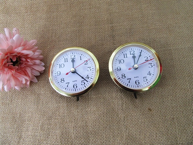 2Pcs Golden Frame White Clock Face with Movement 8.2cm Dia - Click Image to Close