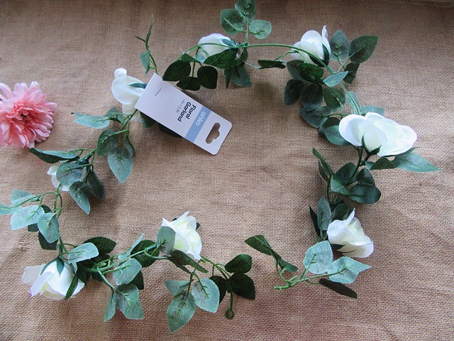 8Pcs White Rose Floral Garland Wedding Arch Decoration - Click Image to Close