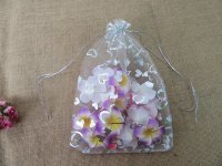 100Pcs White Heart Printed Drawstring Jewelry Gift Pouches 24x16