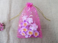 100Pcs Fuschia Star Printed Drawstring Jewelry Gift Pouches 23x1