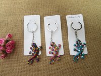 12Pcs Enamel Lizard Gecco Key Ring Mixed Color