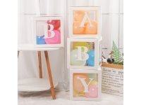 1Setx 4Pcs White BABY Balloon Clear Box Party Baby shower deco