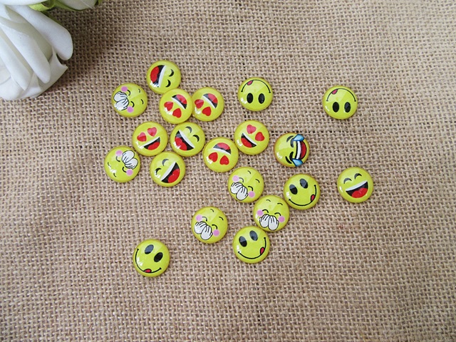 300Pcs Emoticon Round Glass Magnifying Cabochon Tiles Beads - Click Image to Close