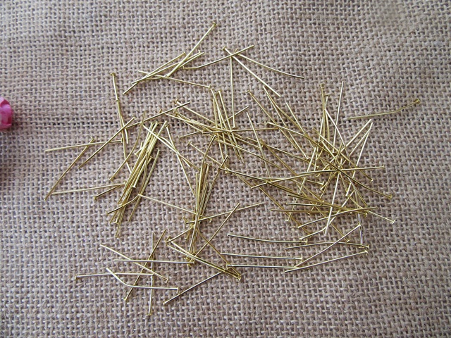 20Packs x 100Pcs Golden Plated Head Pins Jewellery Findings 28mm - Click Image to Close