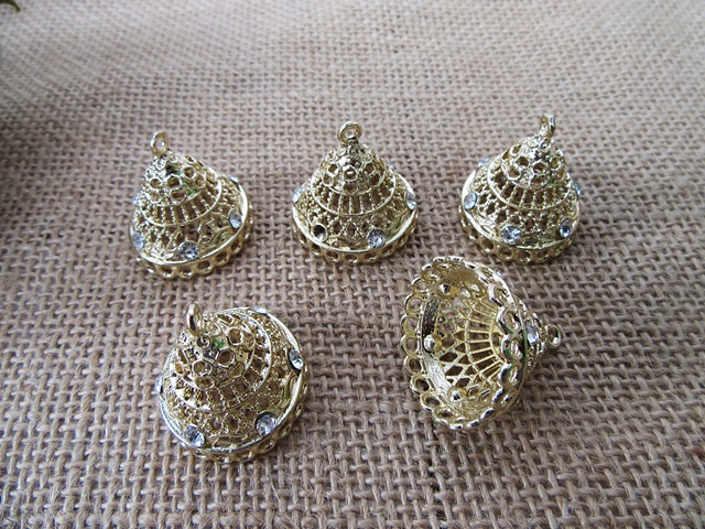 10Pcs Golden Plated Bell Design Pendant Jewellery Accessories - Click Image to Close