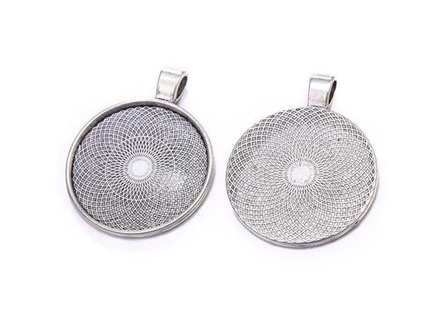 20Pcs Round Metal Silver Pendant Cabochon Settings