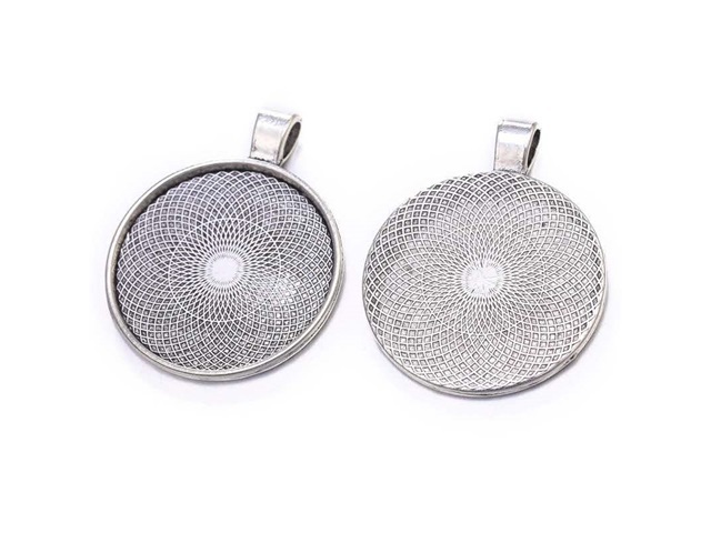 20Pcs Round Metal Silver Pendant Cabochon Settings - Click Image to Close