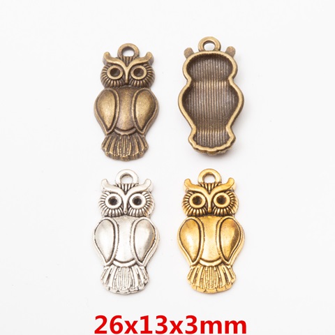 100Pcs Owl Beads Pendants Charms Jewelry Finding 26x13x3mm Mixed - Click Image to Close