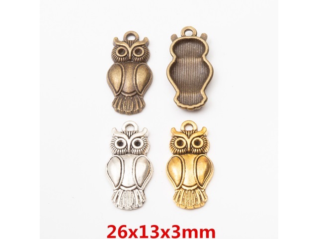 100Pcs Owl Beads Pendants Charms Jewelry Finding 26x13x3mm Mixed - Click Image to Close