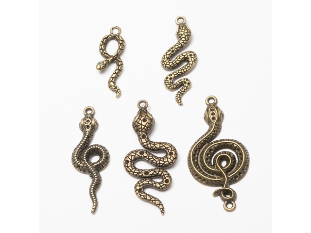 25Pcs Snake Beads Pendants Charms Jewelry Finding Assorted