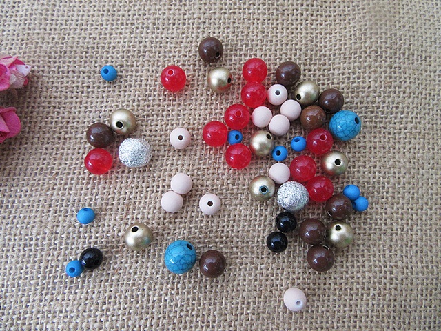 250g Colorful Various Size Round Plastic Beads Mixed Color