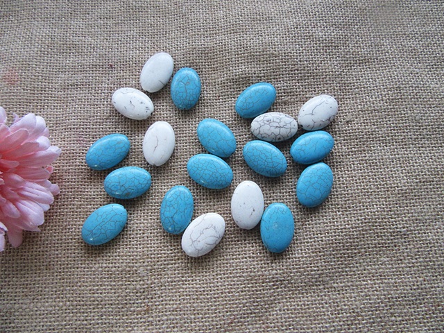50Pcs Flat Turquoise Oval Gemstone Beads for Jewellery Making - Click Image to Close