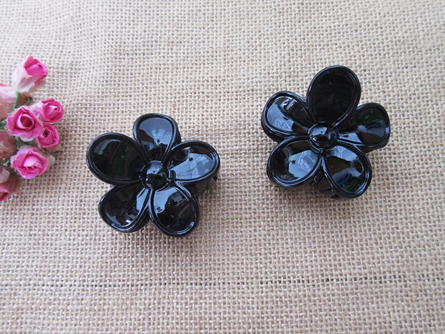 6Pcs Black Flower Hair Clamp Clip Barette Hair Accessories - Click Image to Close