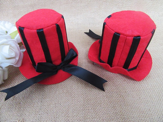 12Pcs Decorative Red Top Hat With Hair Clip Pretend Play Party - Click Image to Close
