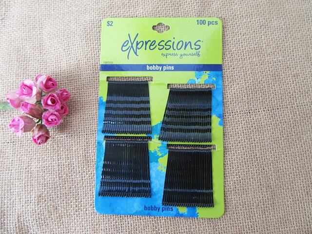 6Sheetx 100Pcs Black Bobby Pins Grips Hair Barrette Clip 45mm