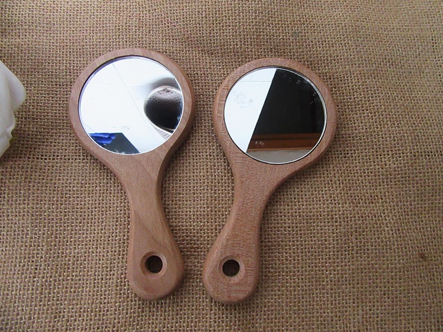 6Pcs Protable Natural Wooden Handle Makeup Mirror Cosmetic Tools
