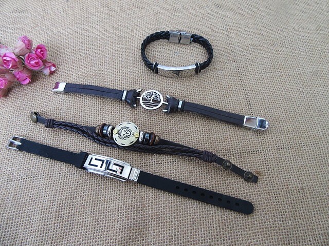 5Pcs Fashion COOL Leather Men Bracelets Assorted Design - Click Image to Close