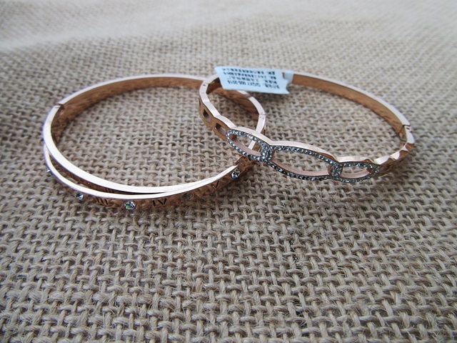 2Pcs Rose Golden Plated Hinge Bracelet Fashion Jewellery Bangle - Click Image to Close