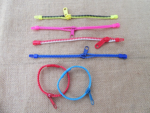 50Pcs Funny Zipper Bracelets Mixed Color Wholesale 5mm Wide - Click Image to Close