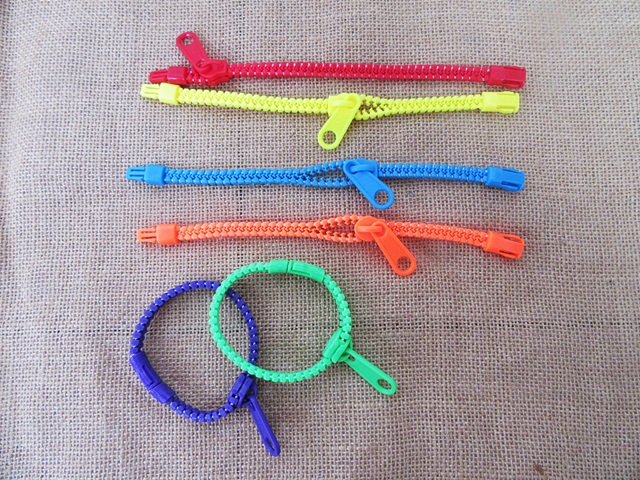 12Pcs Funny Zipper Bracelets Mixed Color 6mm Wide