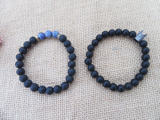 (image for) 6Pcs New Black Elastic Beaded Natural Stone Chakra Bracelets