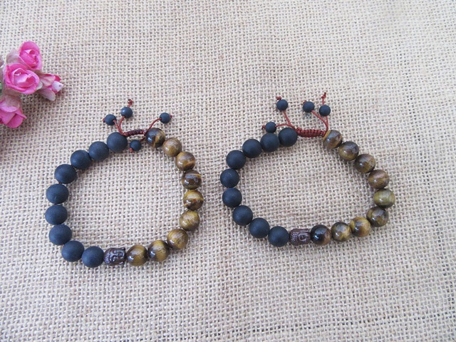 (image for) 6Pcs New Black Tiger Eye Healing Bead Yoga Drawstring Bracelet