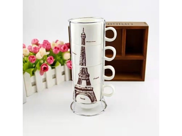 1Set x 4Pcs Eiffel Tower Stacking Ceramic Cup Coffee Mug - Click Image to Close