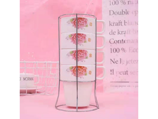 1Set x 4Pcs Flower Tower Stacking Ceramic Cup Coffee Mug 1Set x 4Pcs Flower Tower Stacking Ceramic Cup Coffee Mug