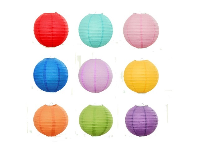 12Pcs New Plain Round Paper Lantern Wedding Favor 20cm Mixed Col - Click Image to Close