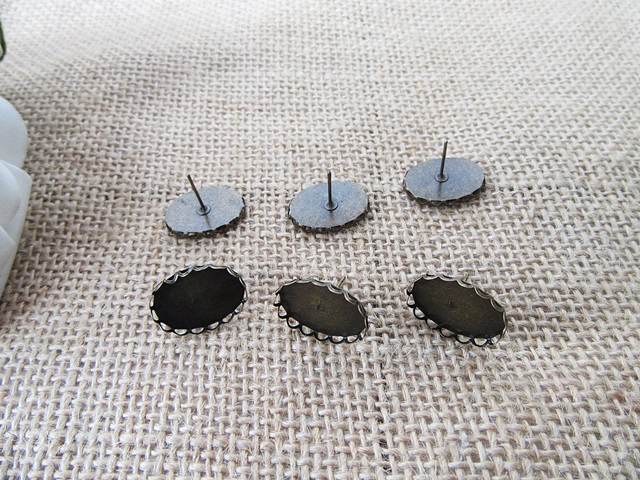 100Pcs Vintage Oval Glue On Adjustable Earring Stud Blanks Base - Click Image to Close
