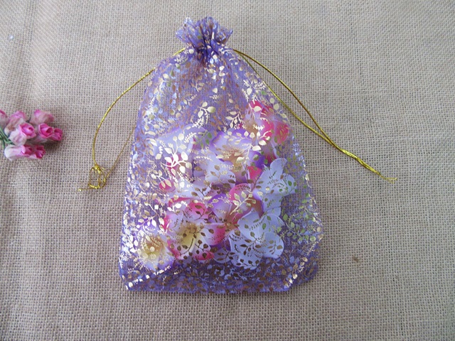 100Pcs Purple Leaf Printed Drawstring Jewelry Gift Pouches 23x16 - Click Image to Close