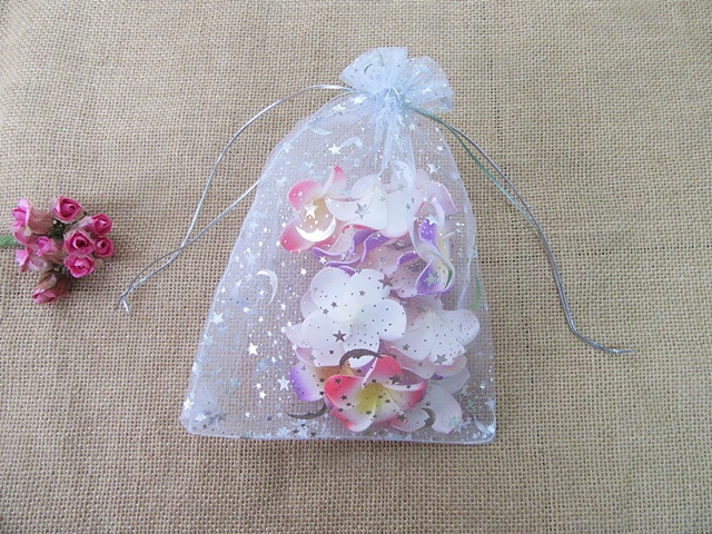 100Pcs White Star Printed Drawstring Jewelry Gift Pouches 21x15c - Click Image to Close