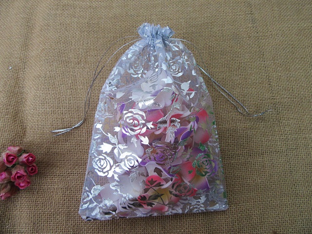 100Pcs White Rose Printed Drawstring Jewelry Gift Pouches 21x14. - Click Image to Close