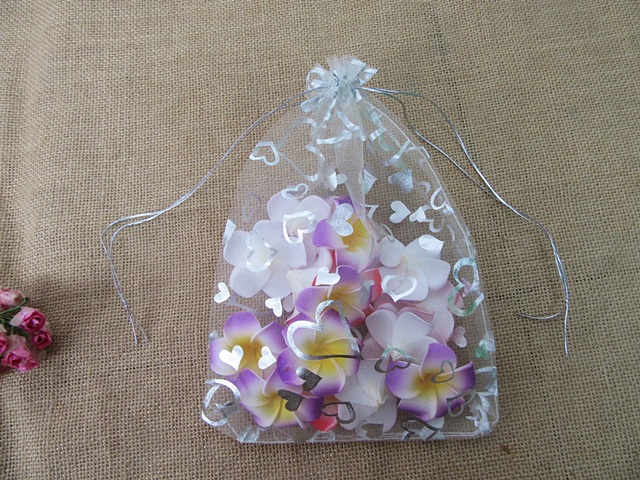 100Pcs White Heart Printed Drawstring Jewelry Gift Pouches 24x16 - Click Image to Close