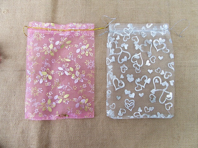 100Pcs Printed Foil Drawstring Jewelry Gift Pouches Mixed 23x16c - Click Image to Close