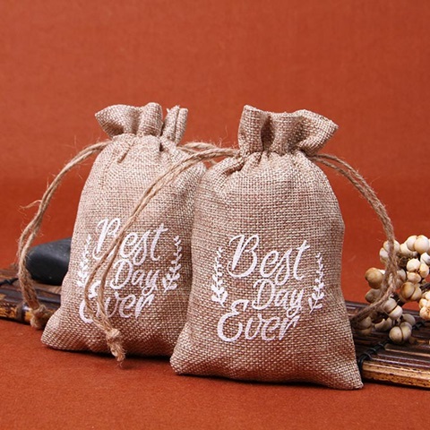 10Pcs Best Day Ever Hemp Drawstring Jewellery Gift Pouches 10x15 - Click Image to Close