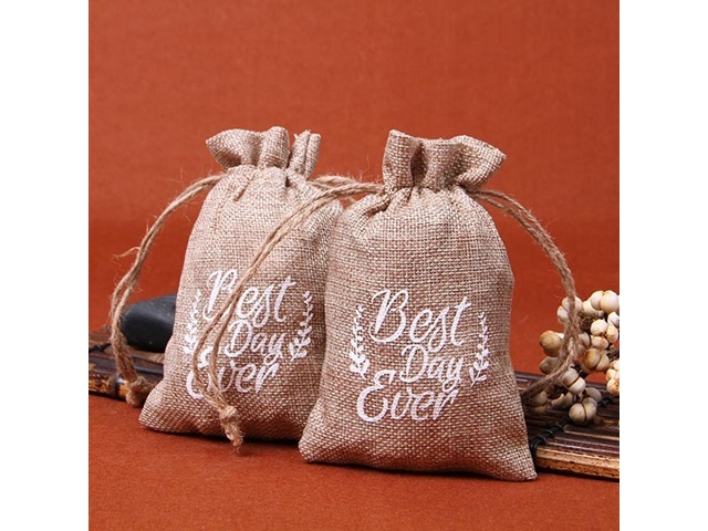 10Pcs Best Day Ever Hemp Drawstring Jewellery Gift Pouches 10x15