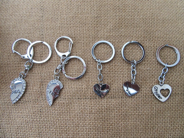 12Pack x 2Pcs Lover Couple Heart Metal Key Ring Assorted - Click Image to Close