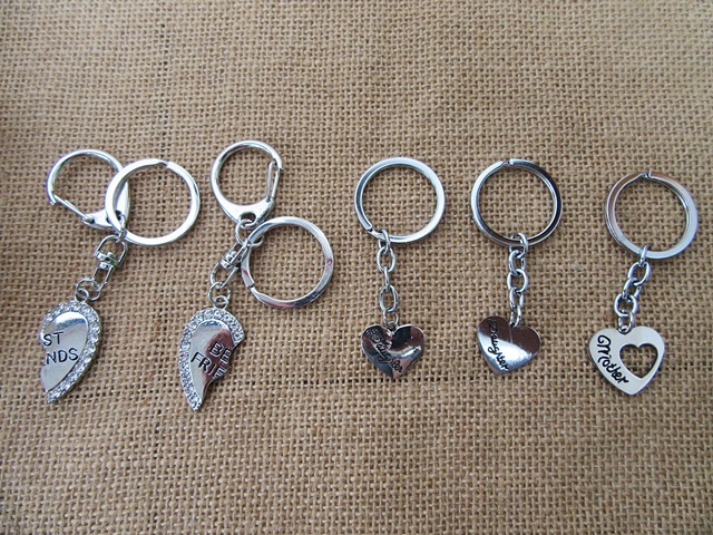 12Pack x 2Pcs Lover Couple Heart Metal Key Ring Assorted