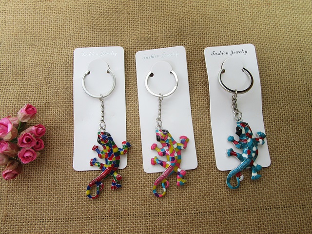 12Pcs Enamel Lizard Gecco Key Ring Mixed Color