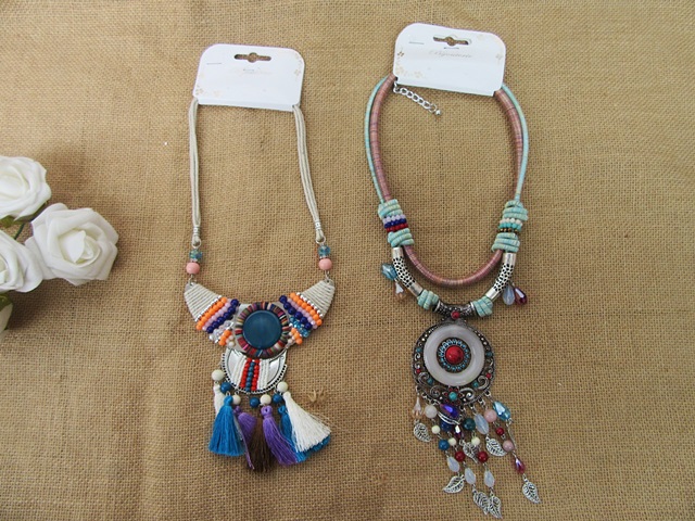 4Pcs Fashion New Tribal Boho Pattern Necklace Assorted Design - Click Image to Close