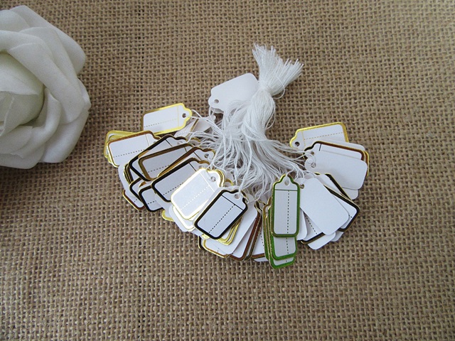 500Pcs Paper Price Tags/Labels Tie-on White String 26x13mm - Click Image to Close