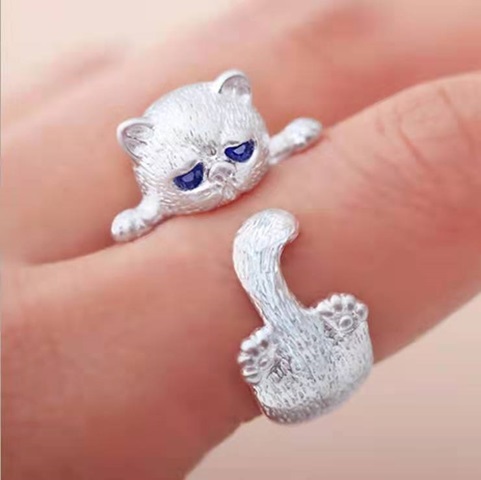 3Pcs Silver Color Cute Cat Hugging Ring Metal Ring Jewellery - Click Image to Close