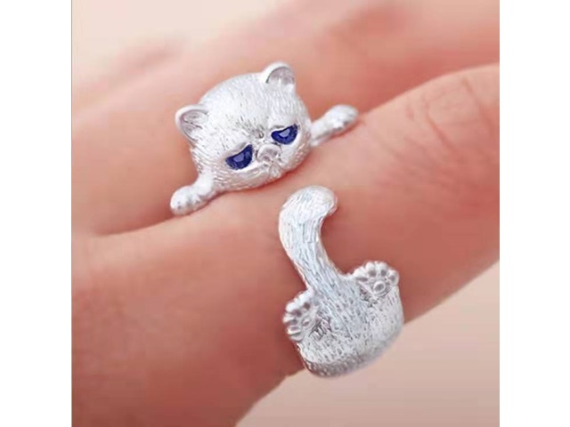 3Pcs Silver Color Cute Cat Hugging Ring Metal Ring Jewellery - Click Image to Close